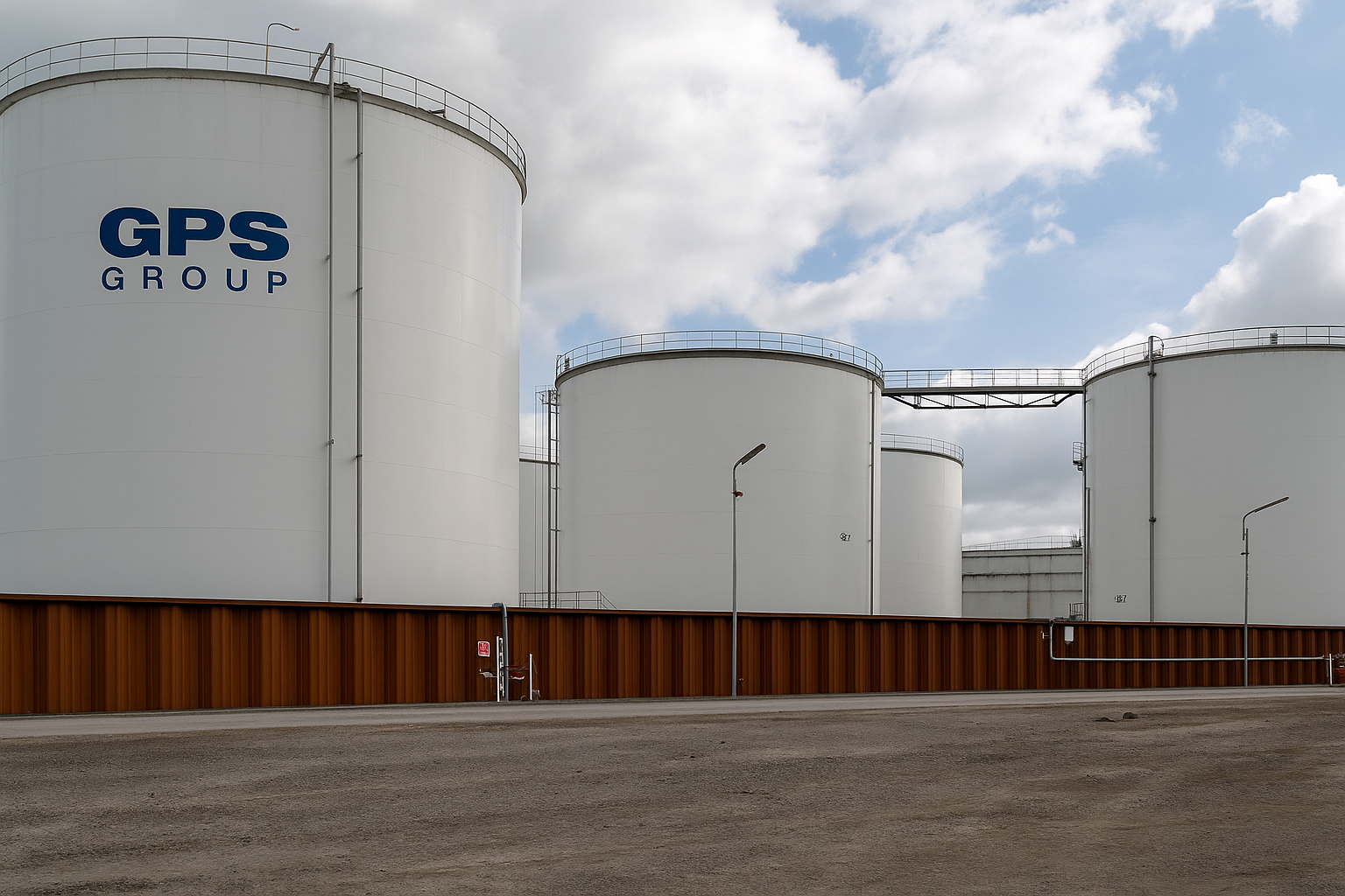 Aerial view of Amsterdam terminal showing tank farms and shipping facilities along the North Sea Canal